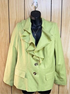 Ruffled Lime Green Women's Blazer Jacket
